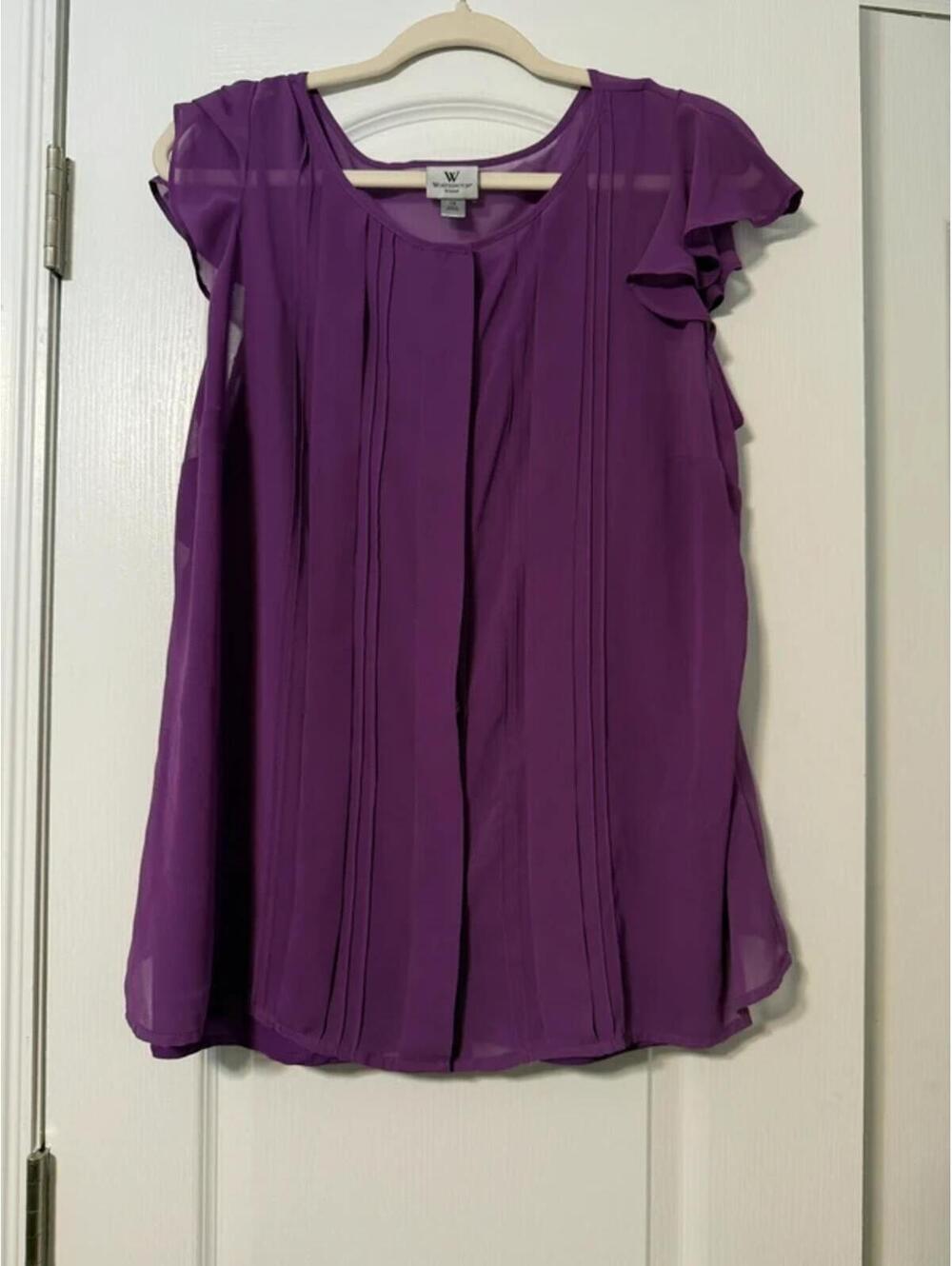 Worthington Women's Purple Pleated Chiffon Blouse, Size 1X
